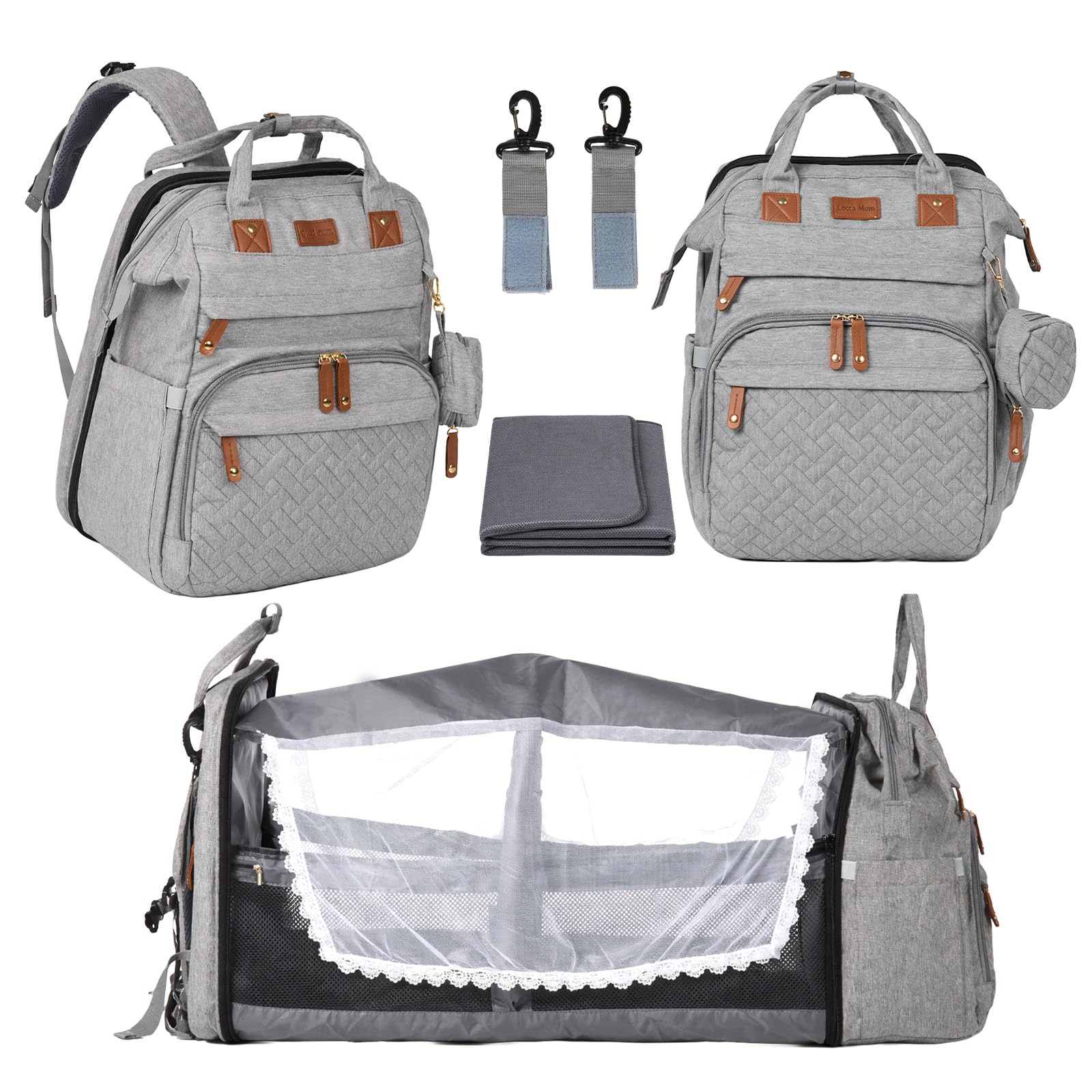LN COZY CORNER Baby Changing Backpack – Stylish Multifunctional Large Nappy Bag with Built-In Changing Mat, Insulated Bottle Pockets, and Multiple Compartments for Mum & Dad (Grey)