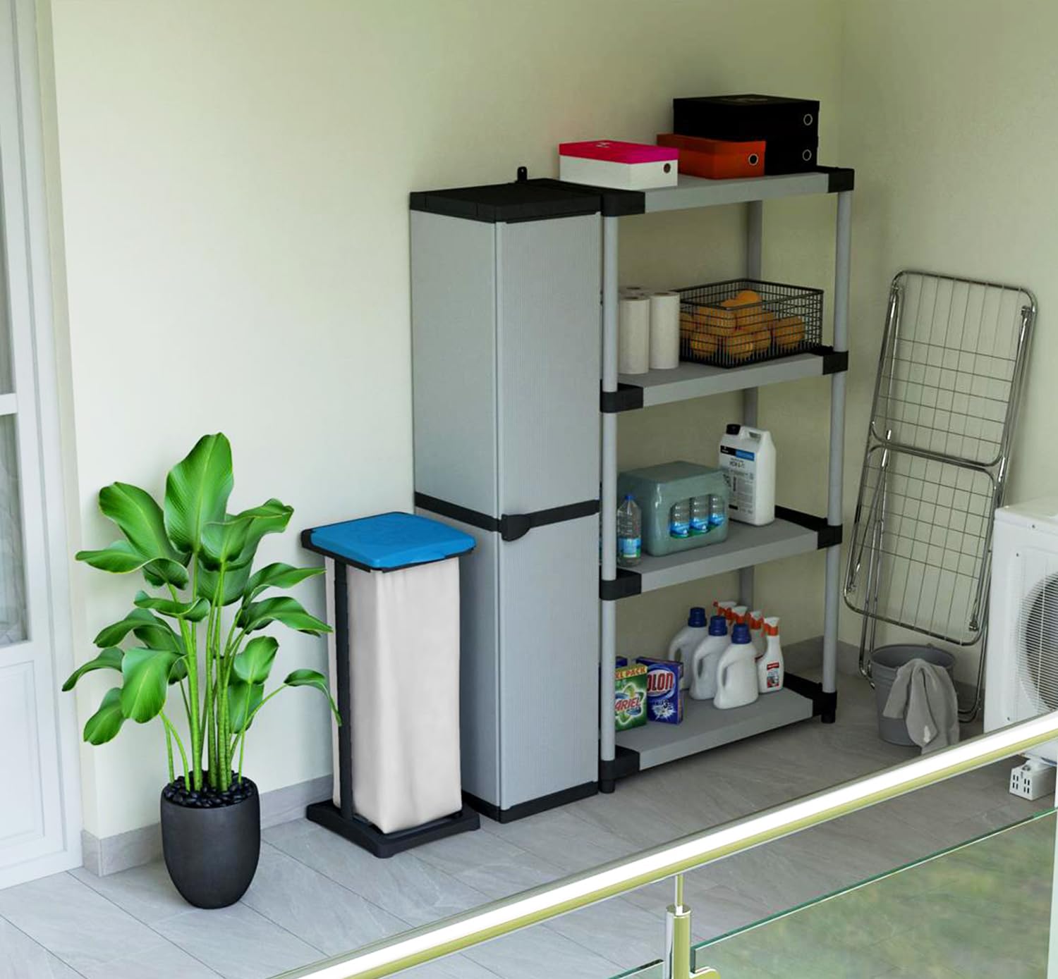 BuyStar Armadio Alto 1 Anta da Esterno 34x40x165h cm, 3 Ripiani Interni - Sistema a Incastro, Senza Viti, Idrorepellente, Garage, Terrazzo, Officina - Made in Italy