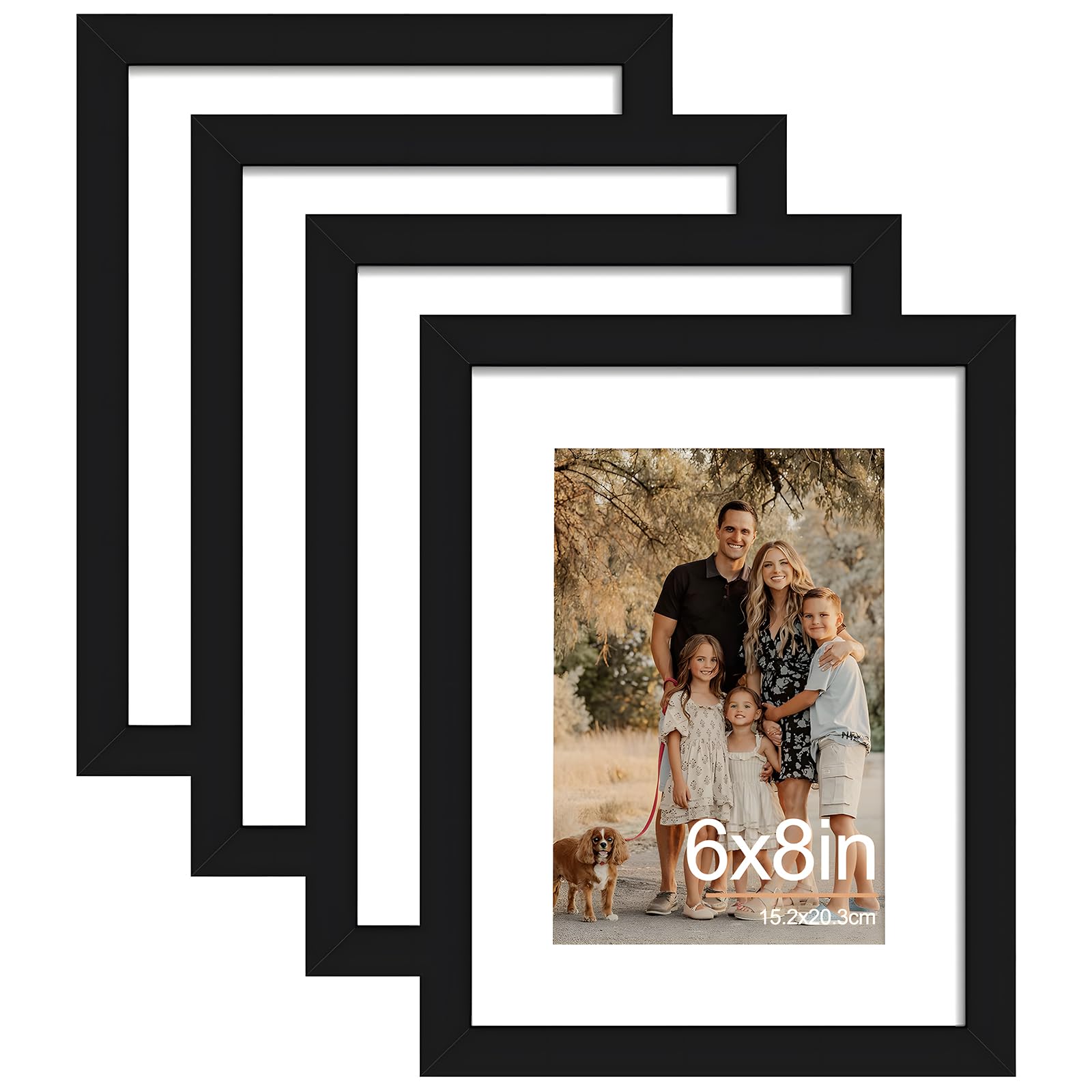 4 Pack 8x6 Black Picture Frame Plexiglass and Engineered Wood, Poster Frames Durable Photo Frame for 4x6 inch Prints, Certificate, Art, Photos, and Posters - Tabletop and Wall Mountable