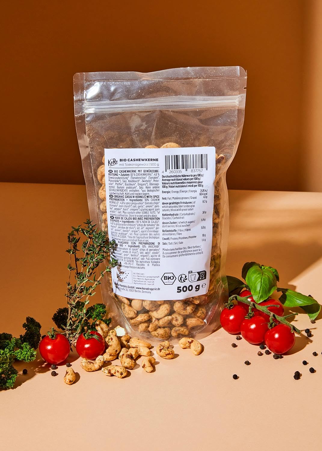 KoRo - Noix de cajou aux épices de Toscane bio 500 g