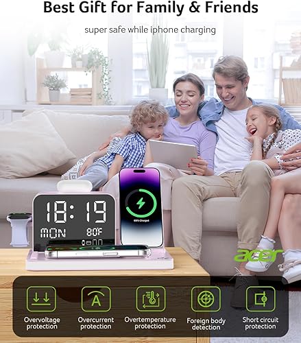 Miniatura 9 de Acer - Estación de carga inalámbrica 7 en 1 con reloj LED - Cargador inalámbrico rápido de 30W para iPhone 16/15/14/13/12/Pro Max, Apple Watch,