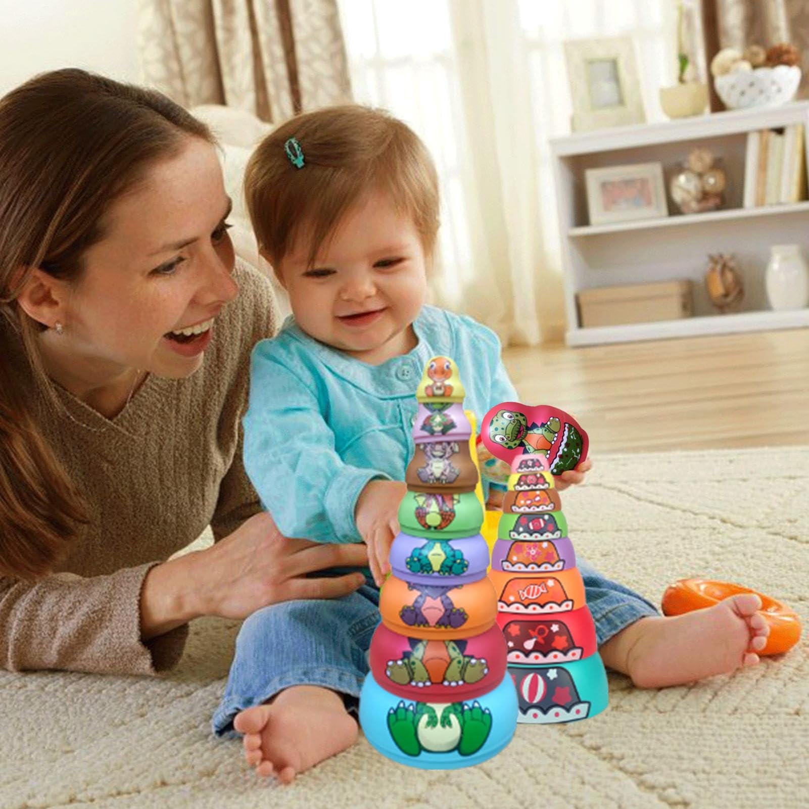 Jouets de poupée russe, poupées gigognes russes empilables, poupées russes de dinosaures empilables résistantes à la chaleur, jouets éducatifs préscolaires, jouets éducatifs antichoc pour les jeunes