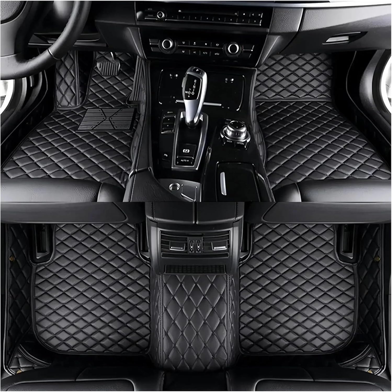 Full Coverage Car Floor Mat for Toyota Prado (J150) 5-seat 2009-2025, Front Rear Row Carpet Set Car Mats All Weather Personalized Anti-Slip Leather,B Black