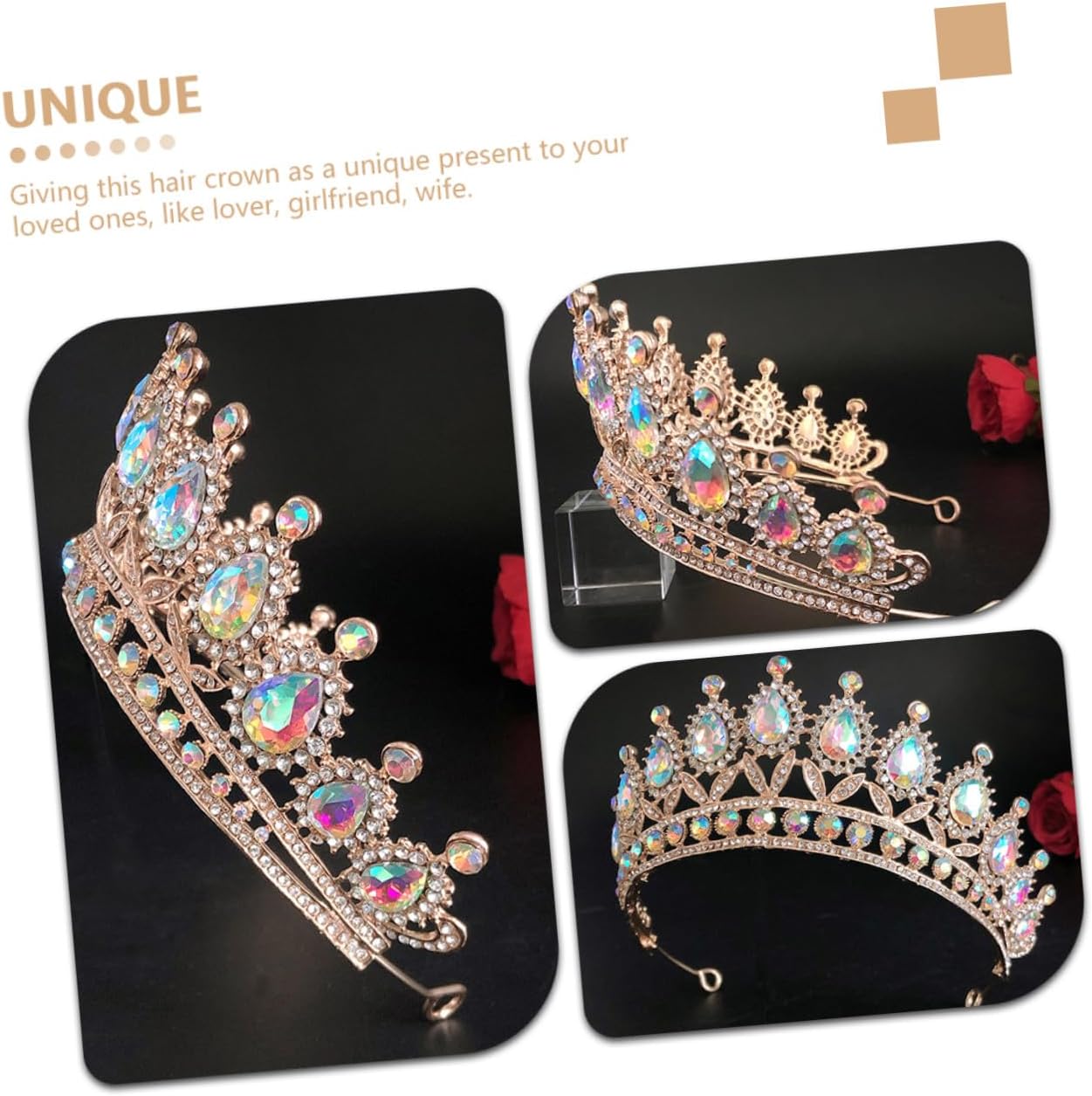 MAGICLULU Rhinestones Tiara Crown Party Pearls Headpiece for Women Bridal Wedding Birthday Hair Accessory Gold Color