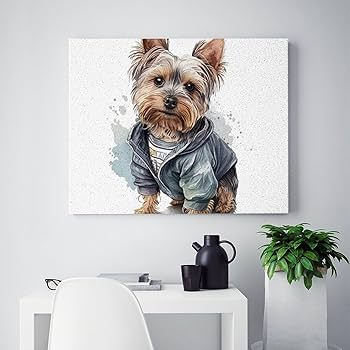 Amazon | 青いジャケットのヨークシャー テリア 数字油絵 水彩
