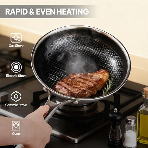 Miniatura 3 de VINGLI Juego de 10 utensilios de cocina antiadherentes, juego de ollas y sartenes de acero inoxidable con tapas, olla para saltear no tóxica, olla