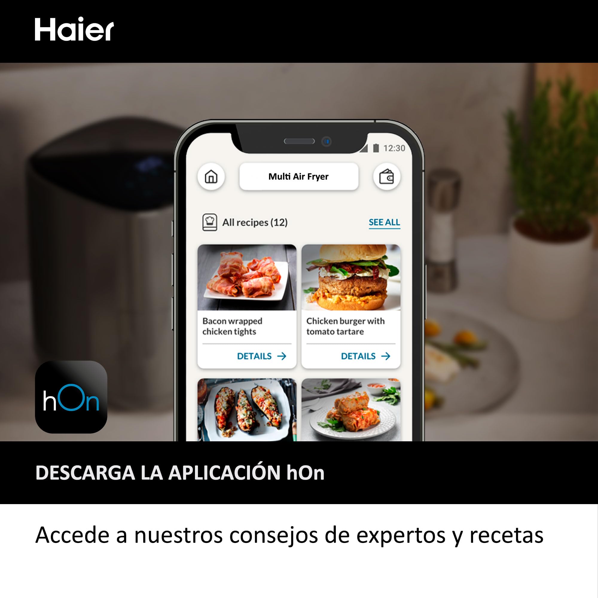 HAIER Freidora de Aire sin Aceite de 5L, Pantalla Táctil, 6 en 1, Air Fryer, Hornear, Asar, Parilla, Deshidratar, Descongelar, para 4 Personas