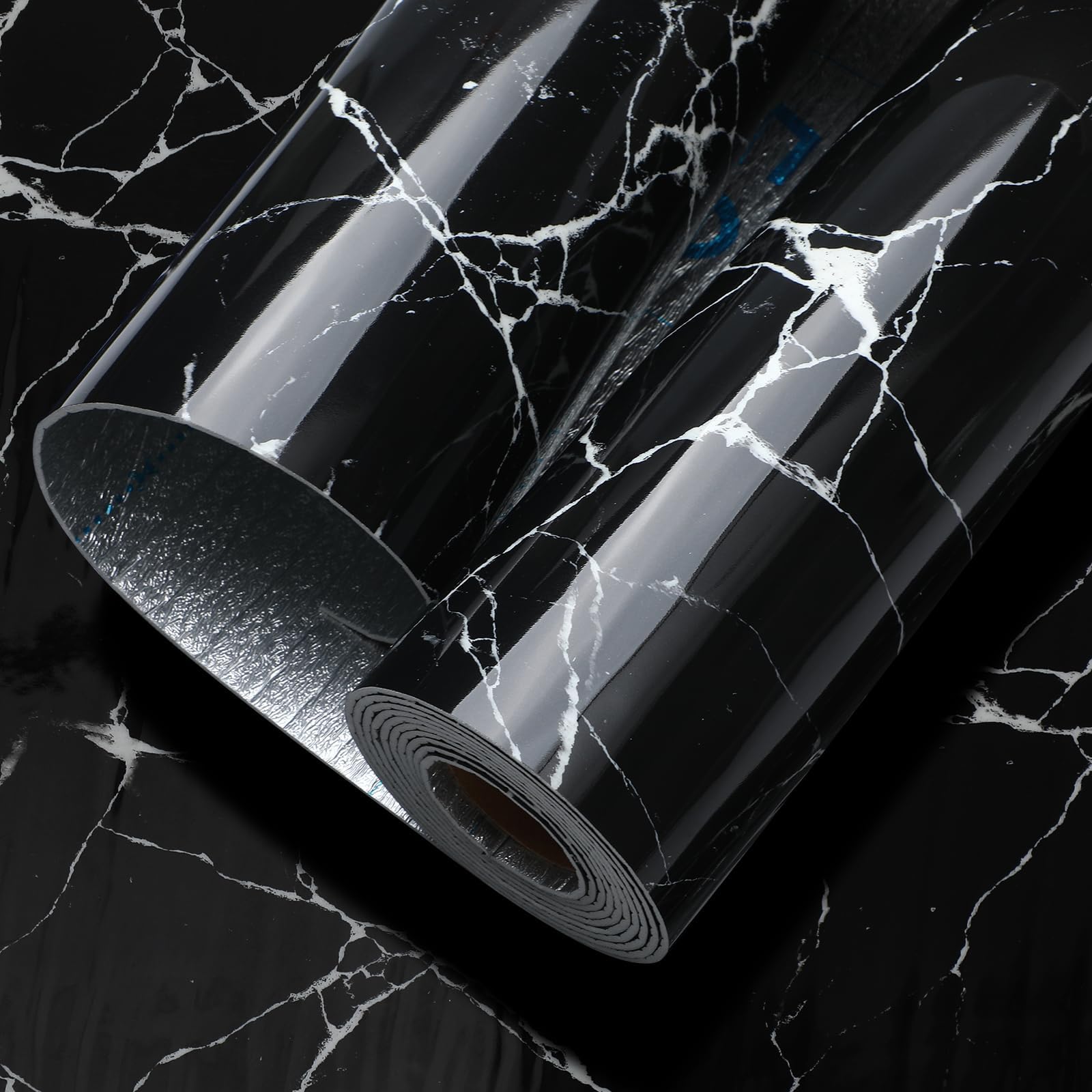 Anttyscar Black Thicken Thermal Self Adhesive Wallpaper Black Marble Peel and Stick Wallpaper Waterproof Vinyl Wall Panels for Living Room Bedroom Bathroom Kitchen Splashback 300cm x 40cm — image 1