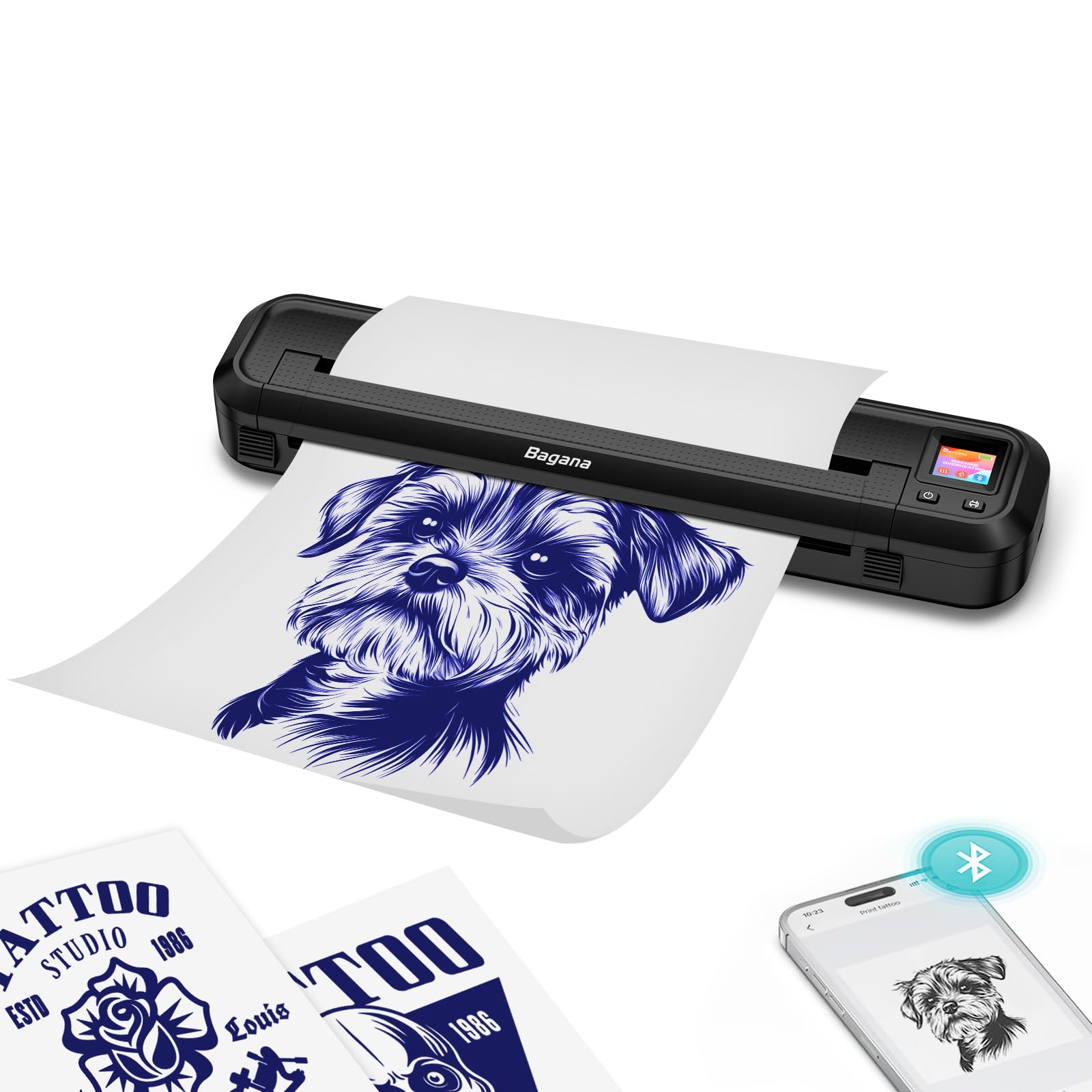Bagana M500 Tattoo Stencil Printer Thermal Temporary Bluetooth Wireless Portable A4 Tattoo Transfer Stencils Machine Kit with 10pcs Tattoo Paper for Tattooing