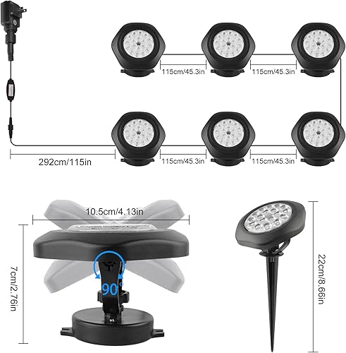 Miniatura 5 de RGBW Luces de Estanque con Temporizador, 18 LED Luces Subacuáticas Sumergibles para Fuente que Cambian de Color Focos de Paisaje Control Remoto IP68
