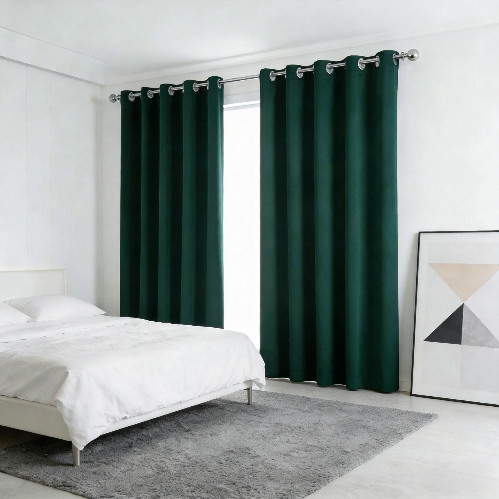 Rideaux opaques 170x135 cm vert foncé à oeillets pour salon