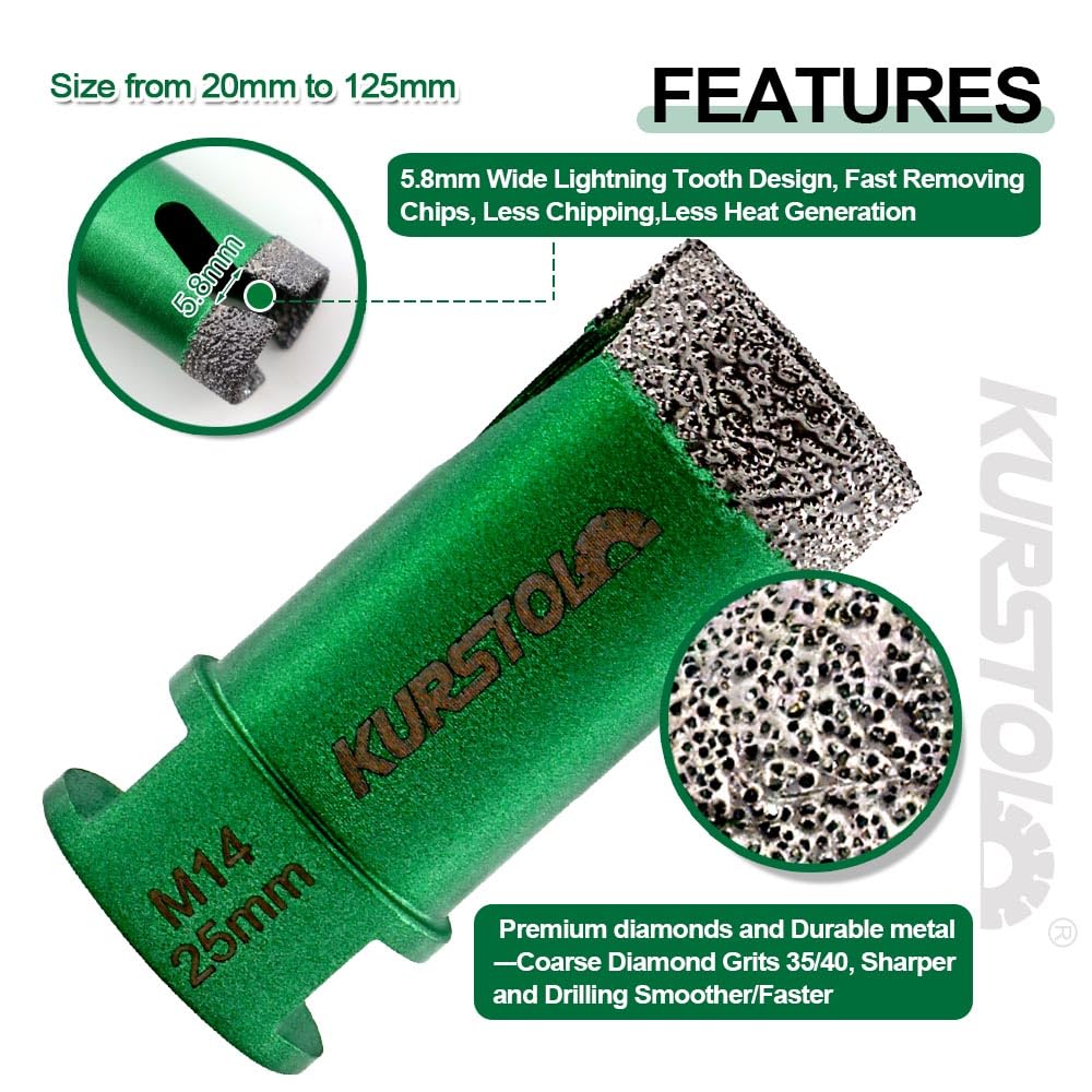 Punte Diamantate Gres Porcellanato 10 Pezzi - 6/8/10/20/25/35/50mm+10mm Fresa Diamantata+50mm Punte Smusso+Adattatore Per Porcellana Piastrelle Ceramica Marmo Granito