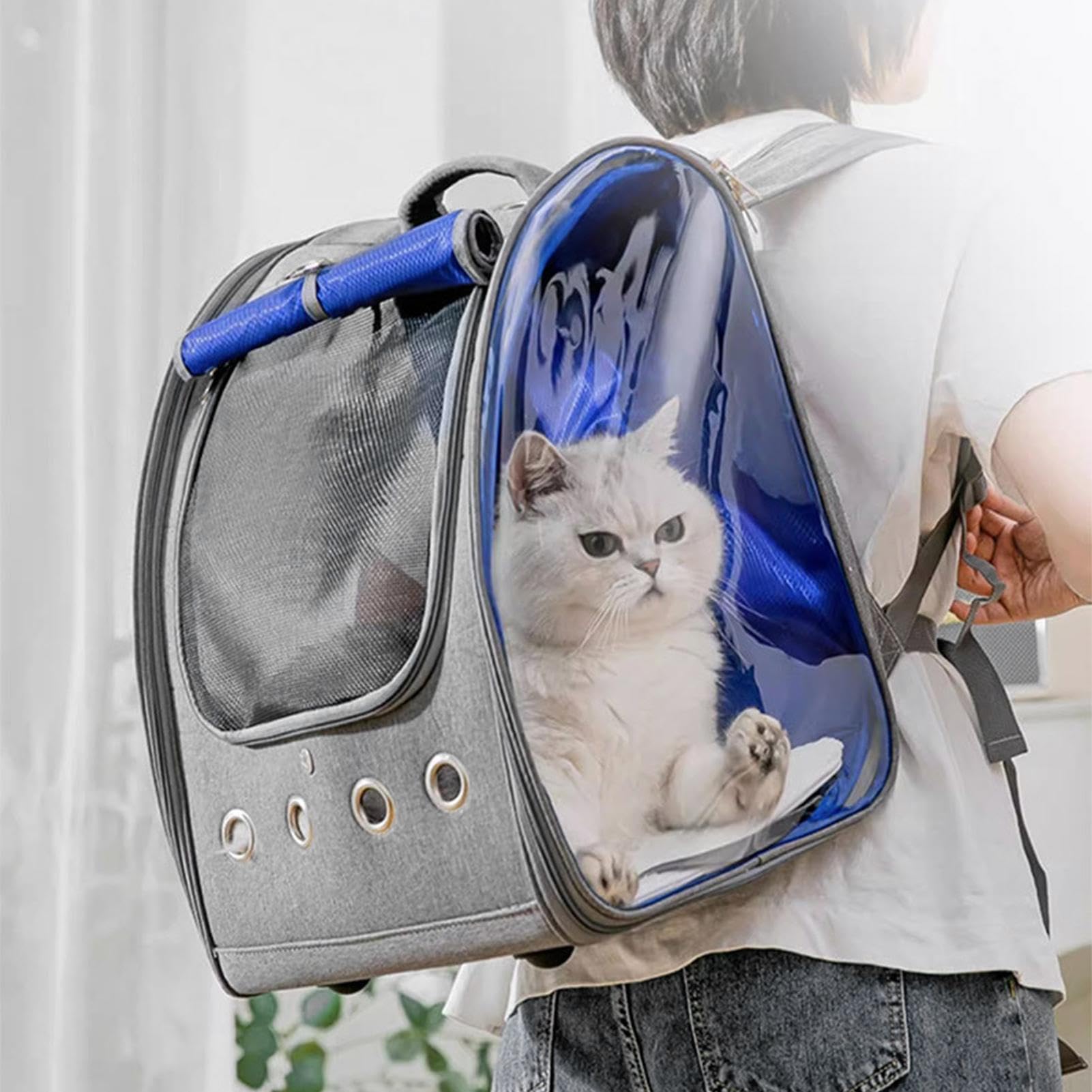 Rucksäcke für Katzen, Rucksäcke für Hundetransporte, transparente und | atmungsaktive Tiertransporte, bequemes Rückenstützkissen, Tasche für Haustiere für