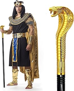 42IN Metal Pimp Cane with Snake Plastic Handle, Egyptian Staff for Pharaoh & Cleopatra Costume Mesmerizing Cosplay Prop for Halloween