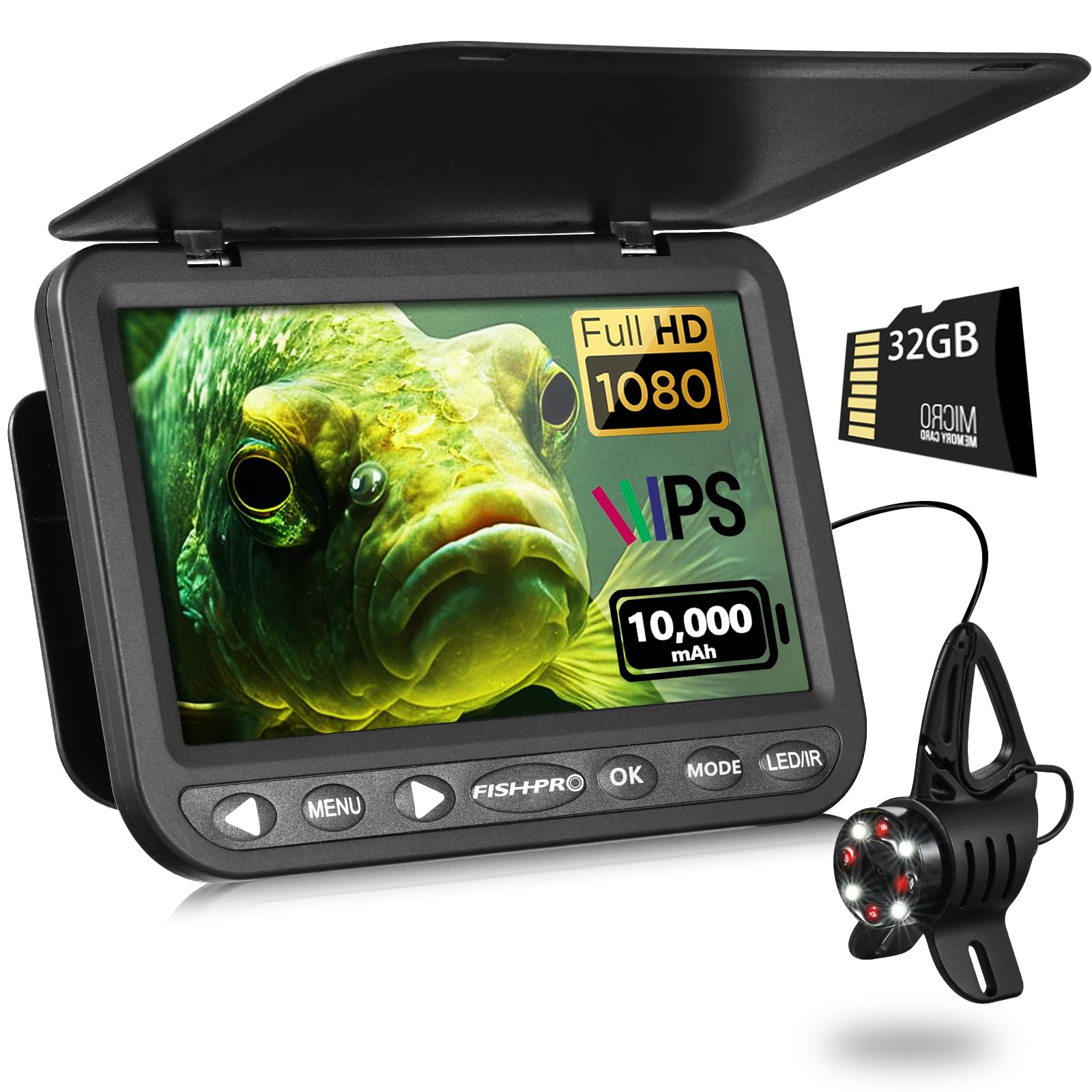 [FishPRO® 2026 Upgrade] NO.1 HD 1080P Underwater Fishing Camera 7'' IPS- DVR-32GB, w/10,000mAh(Ease To Use), Ice Fishing Camera Underwater, Fish Finder Camera for Boat Ice Lake Fish, USB-C/LED+IR/82ft