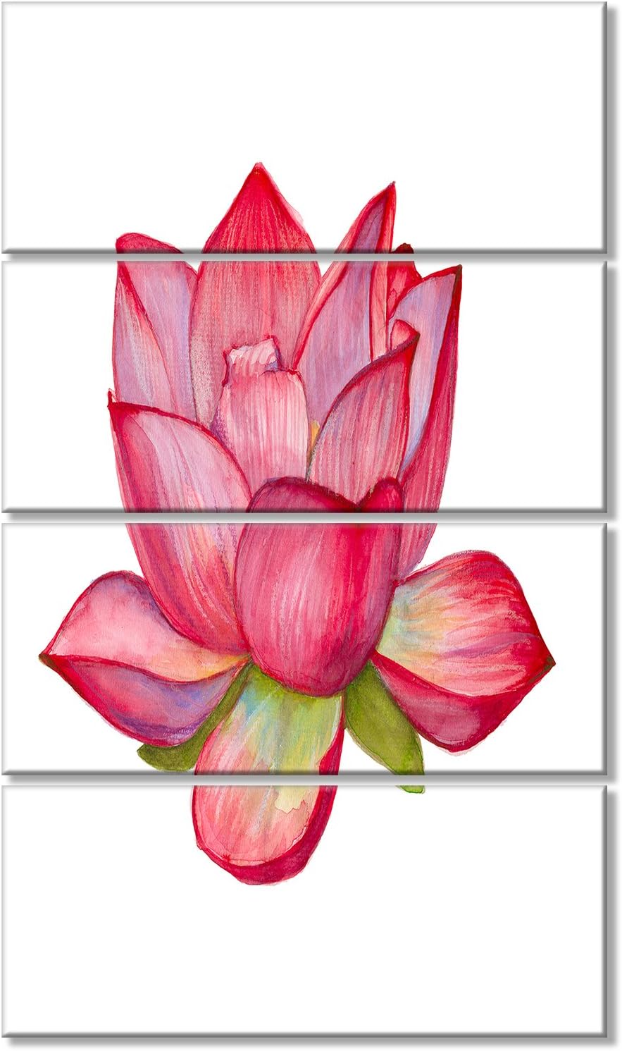 デザインアートピンクLotus水彩illustrationflowerキャンバスのアートワーク 28x48 - 4 Panels P