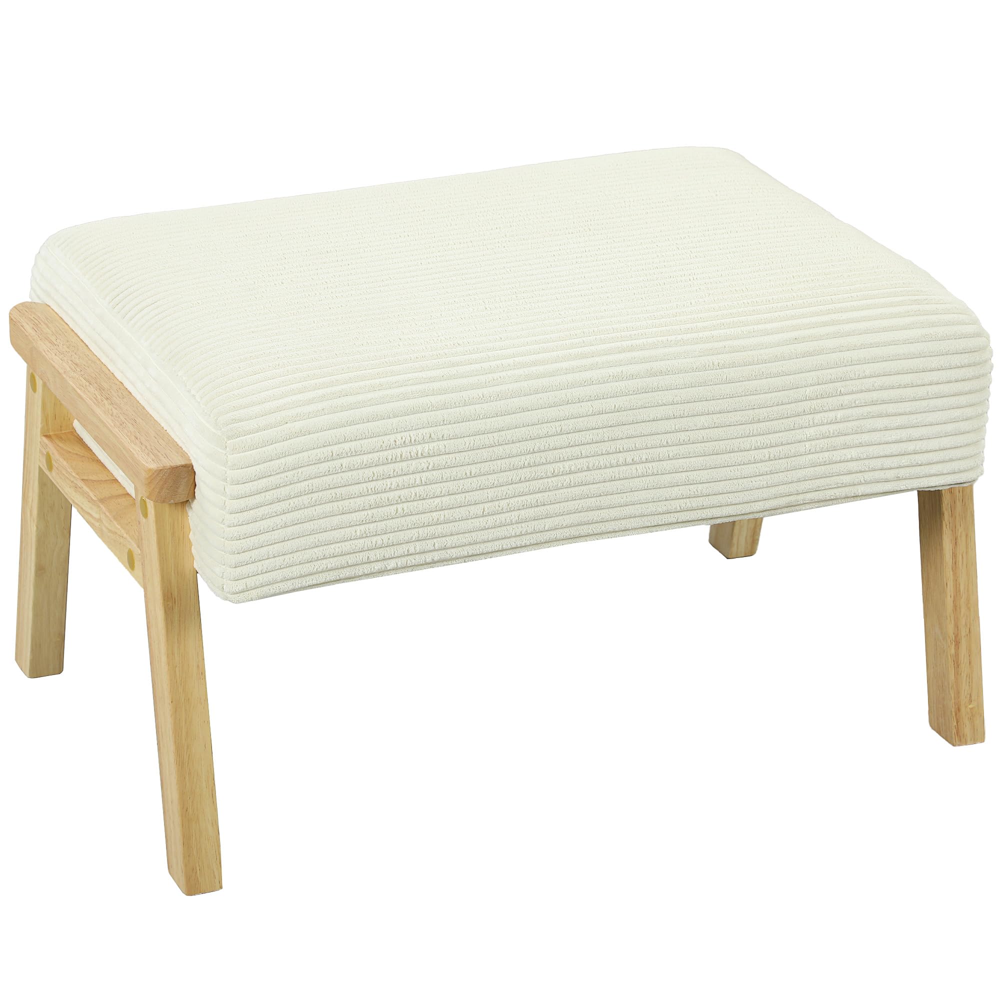 HOMCOM Sitzhocker mit Weichem Sitzkissen Holzbeinen Ottoman Cremeweiß
