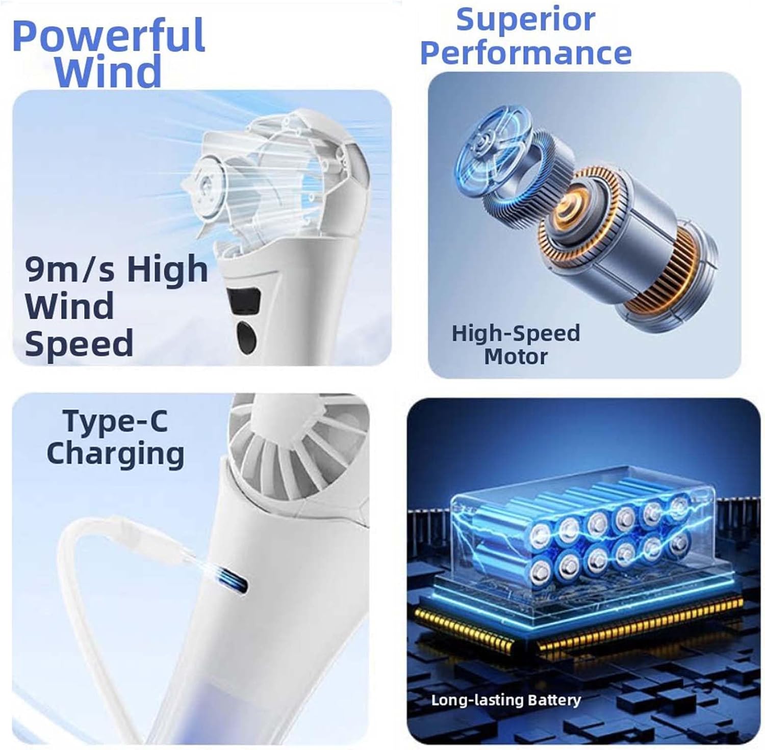 Portable Mini Soccer Fan, USB-Rechargeable, 3-Speed Noise-Reducing Fan, Ideal for Outdoor Activities, Sports Events, and the Office 2