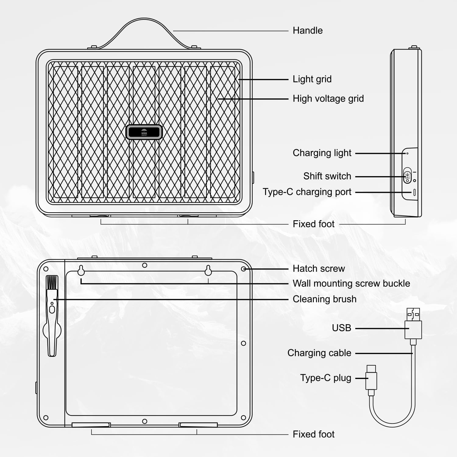 WBM Smart Electric Bug Zapper, High-Voltage LED UV Light Trap for Mosquitoes, Portable & Wall-Mountable with Safety Mesh Protection, Indoor and Outdoor Use
