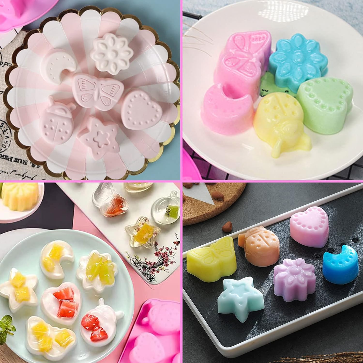 Silicone Soap Molds, different Cavities Soap Mold with Different Shapes, Perfect for Soap Making, Handmade Cake Chocolate Desserts Biscuit Pudding Teacake Jelly （4 Pack - Animals）