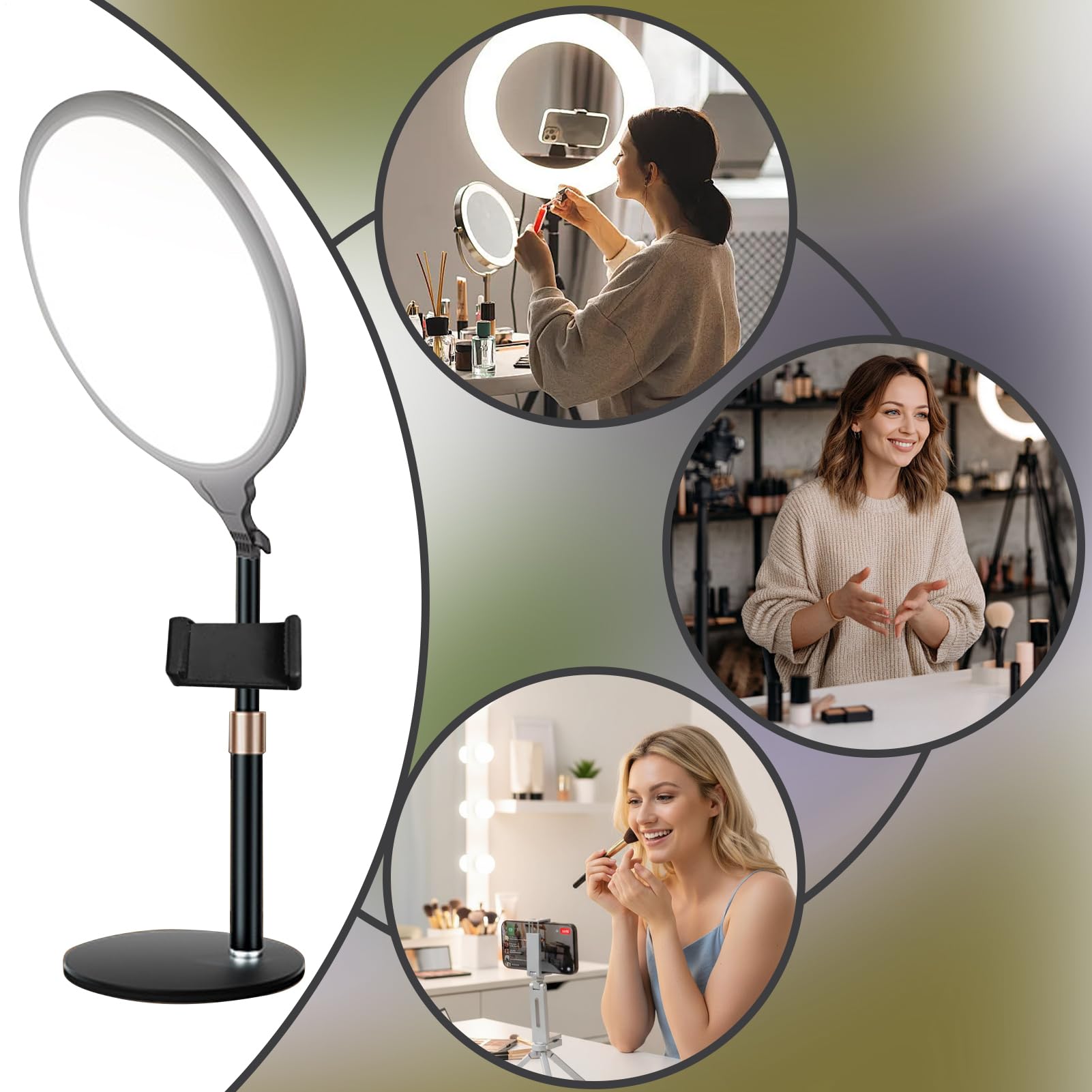 Luce Per Selfie Regolabile a Schermo Intero con Supporto Telefono | Luce da Tavolo per Riprese Video Per Riunioni Live Streaming Video Conferenza Podcast Vlog Trucco Home Office