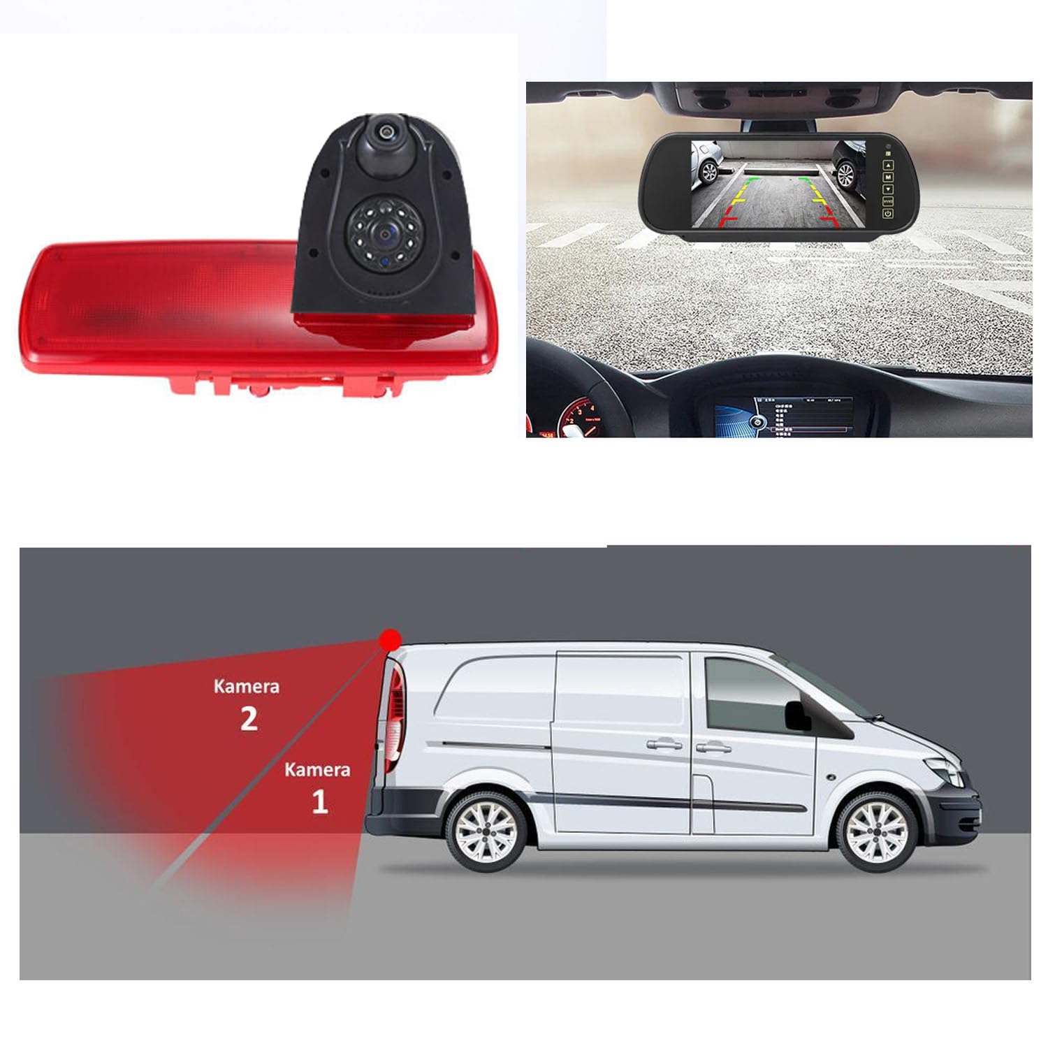 HD IP68 1280Pixels - Luz de freno doble para cámara de marcha atrás, con ángulo ajustable, repuesto para Fiat Talento/Opel Vauxhall Vivaro/Renault Trafic/Nissan NV300 (cámara de visión trasera +