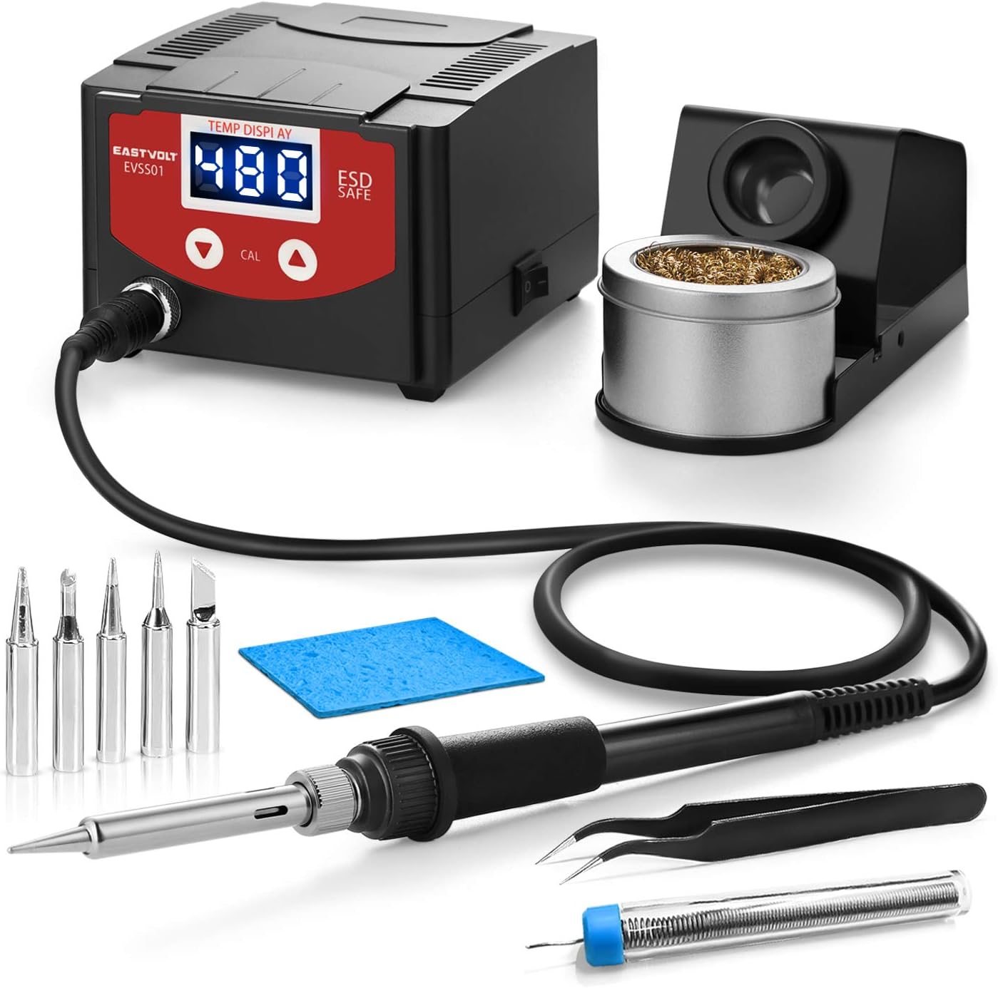 Eastvolt Digital Soldering Station with 10 Minute Sleep Function, Auto Cool Down, C/F Switch, Ergonomic Soldering Iron