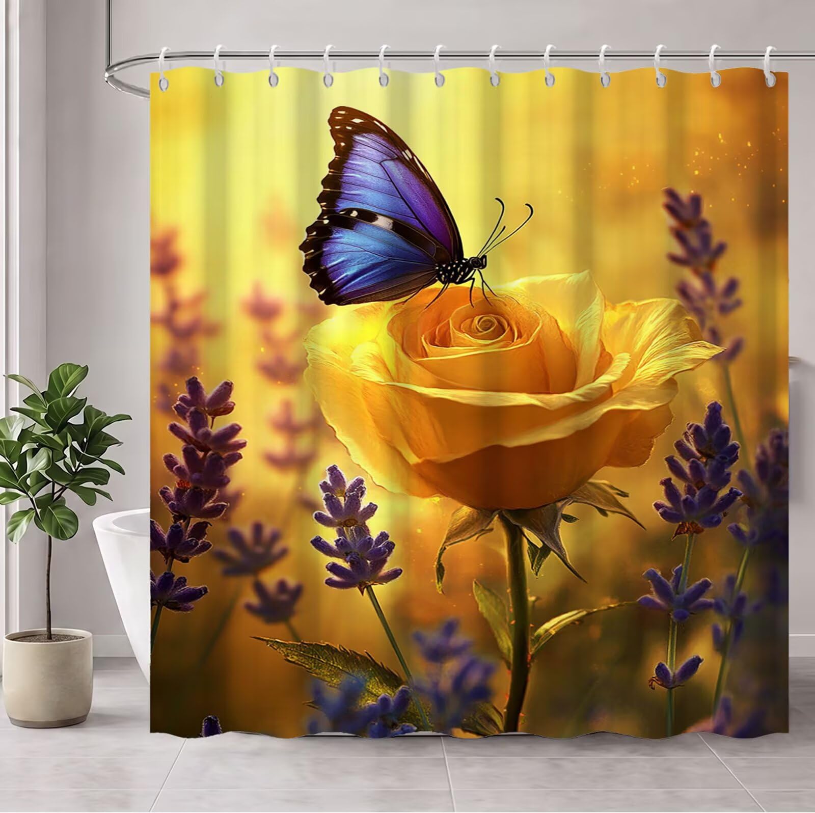 Cortina de Ducha Naranja Cortina Ducha, Antimoho, Tela Impermeable Poliéster, Shower Curtain 200x220 cm con 12 Ganchos y Dobladillo Ponderado, Shower Curtain Lavable para Baño o Bañera, Rosas 3Y#155