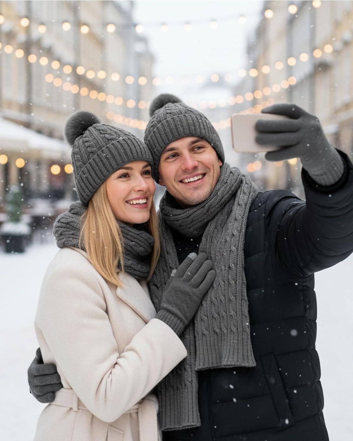 Geyoga 6 Pcs Winter Warm Set for Women Warm Beanies Hats Touchscreen Gloves Long Scarf Ear Muffs Socks Winter Gifts for Women - Image 4