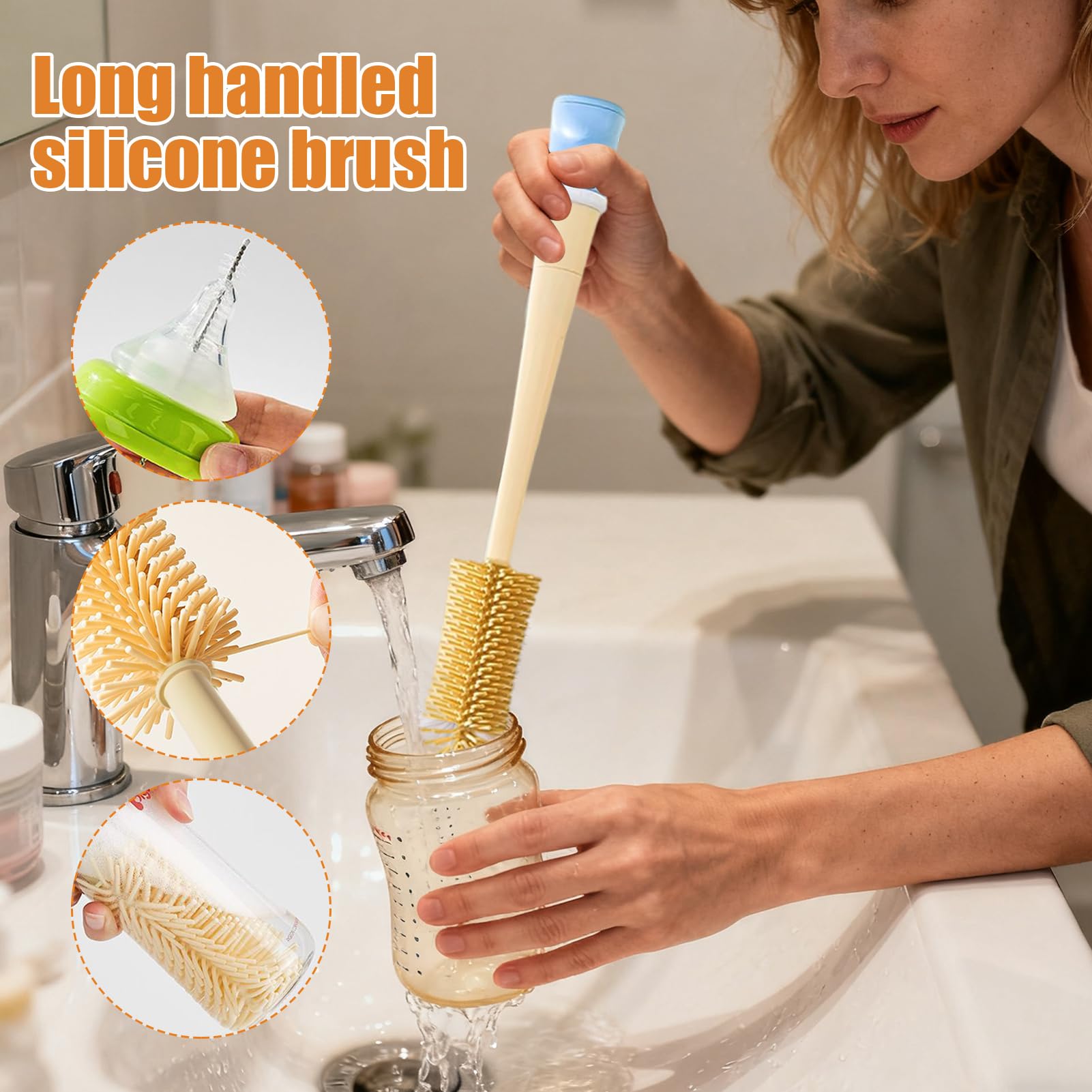 Flaschenbürsten Für Die Reinigung | 5-In-1 Multifunktionale | Reinigungsbürste Für Tassen,Lange Griff Flaschenbürste Für Tassen,Für Spalten Rillen Deckel Strohhalme Sauger Brustpumpen