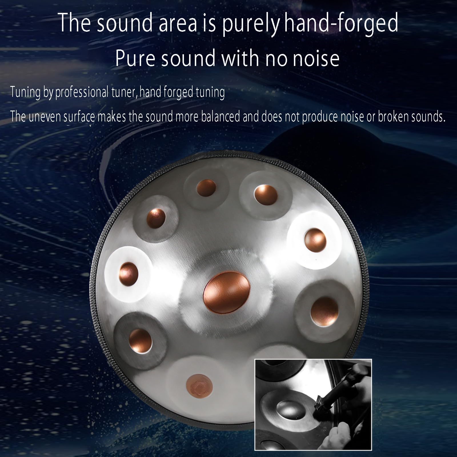 Handpan Instrument, Tongue Drum, Tambourin En Acier Adulte 9 Tons/10 Tons/12 Tons De 22 Pouces Avec Sac à Disque, Support De Disque, Maillet Sonore, Rotin Fait Main Et Chiffon D'essuyage 12tones gold
