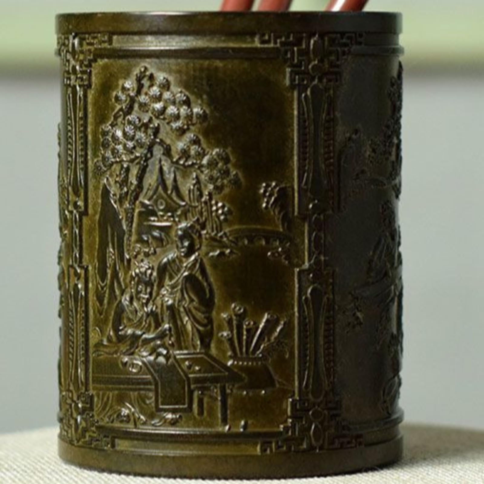 Stifthalter aus Messing, antiker chinesischer Stil, 10 cm, Mao-Stifthalter, Ornament