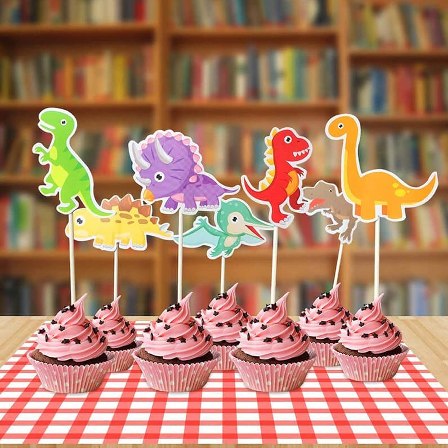 28Pcs Dinosaur Cupcake Toppers Glitter Cupcake Picks Dino Theme Cake Decorations for Baby Shower Kids Boy Birthday Party Decor Supplies