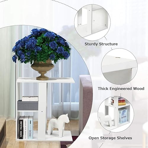 Miniatura 5 de Giantex Mesa auxiliar estrecha, mesa auxiliar en forma de C con estante de almacenamiento, bandeja de TV para entrenador, sofá, sala de estar,