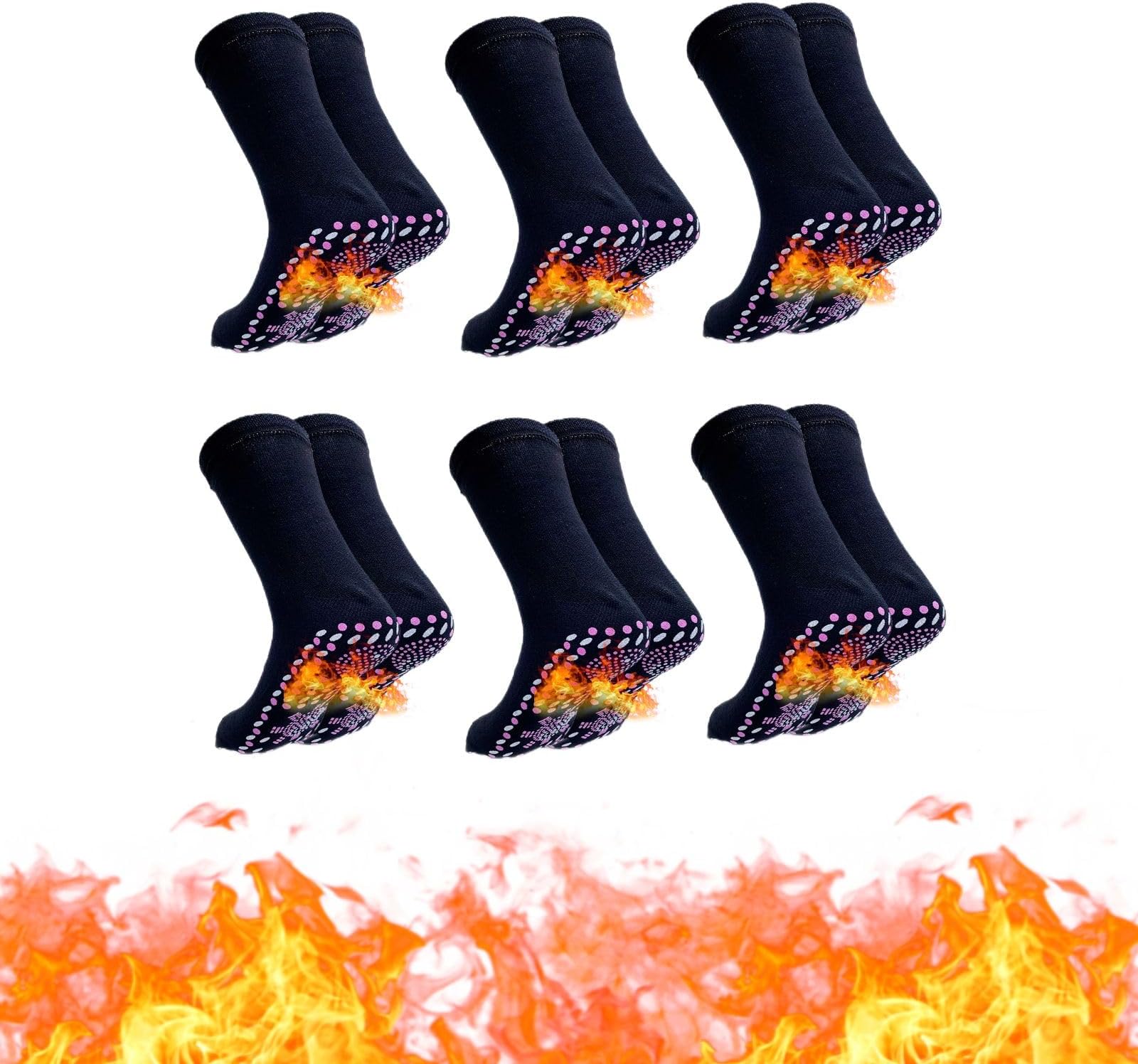 Lmaray Tourmaline Slimming Health Sock, Acupressure Self-Heating Shaping Socks, washable anti skid magnetic therapy socks for men women Foot Massage Thermotherapeutic (6 pairs-black)