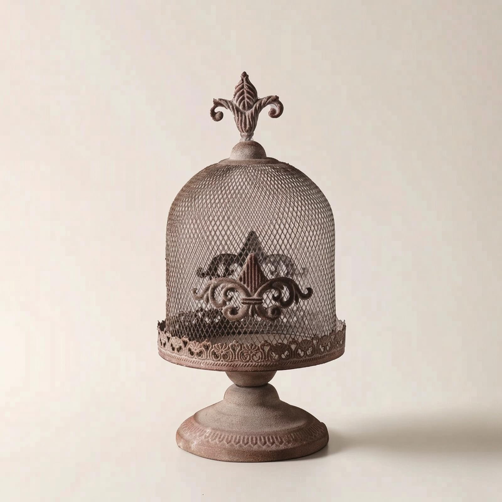 Cage Porte-Bougie Oiseau Lanterne Décorative Photophore Centre de Table Treillis Ajouré Laissant Danser Bord Inférieur à Arabesques Allure d'Époque, Grand A2582