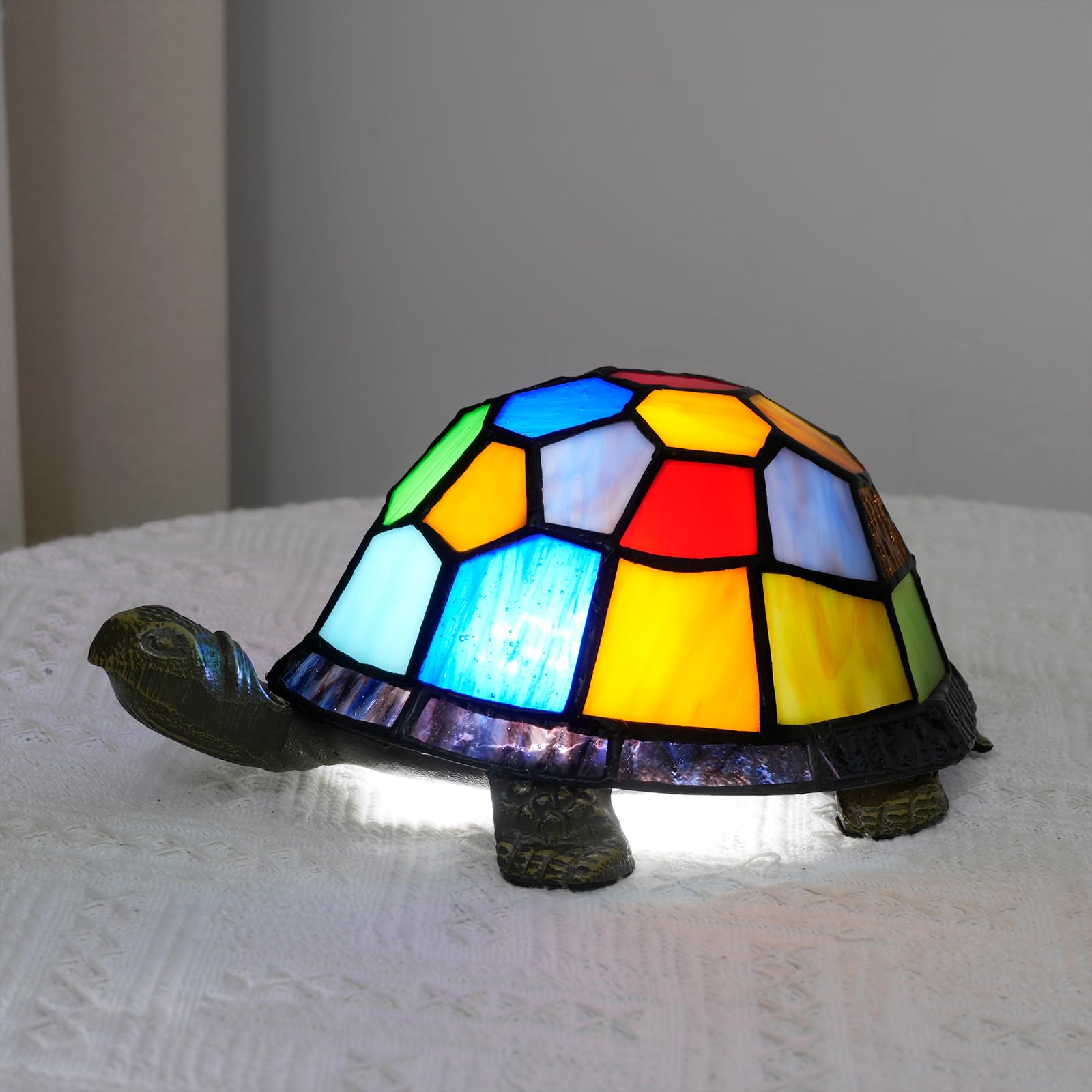 Lámpara Tiffany Tortuga Vidriera Tortuga Luz de Noche Pequeña Lámpara de Mesa para Cabecera Sala Decoración de Habitación Infantil