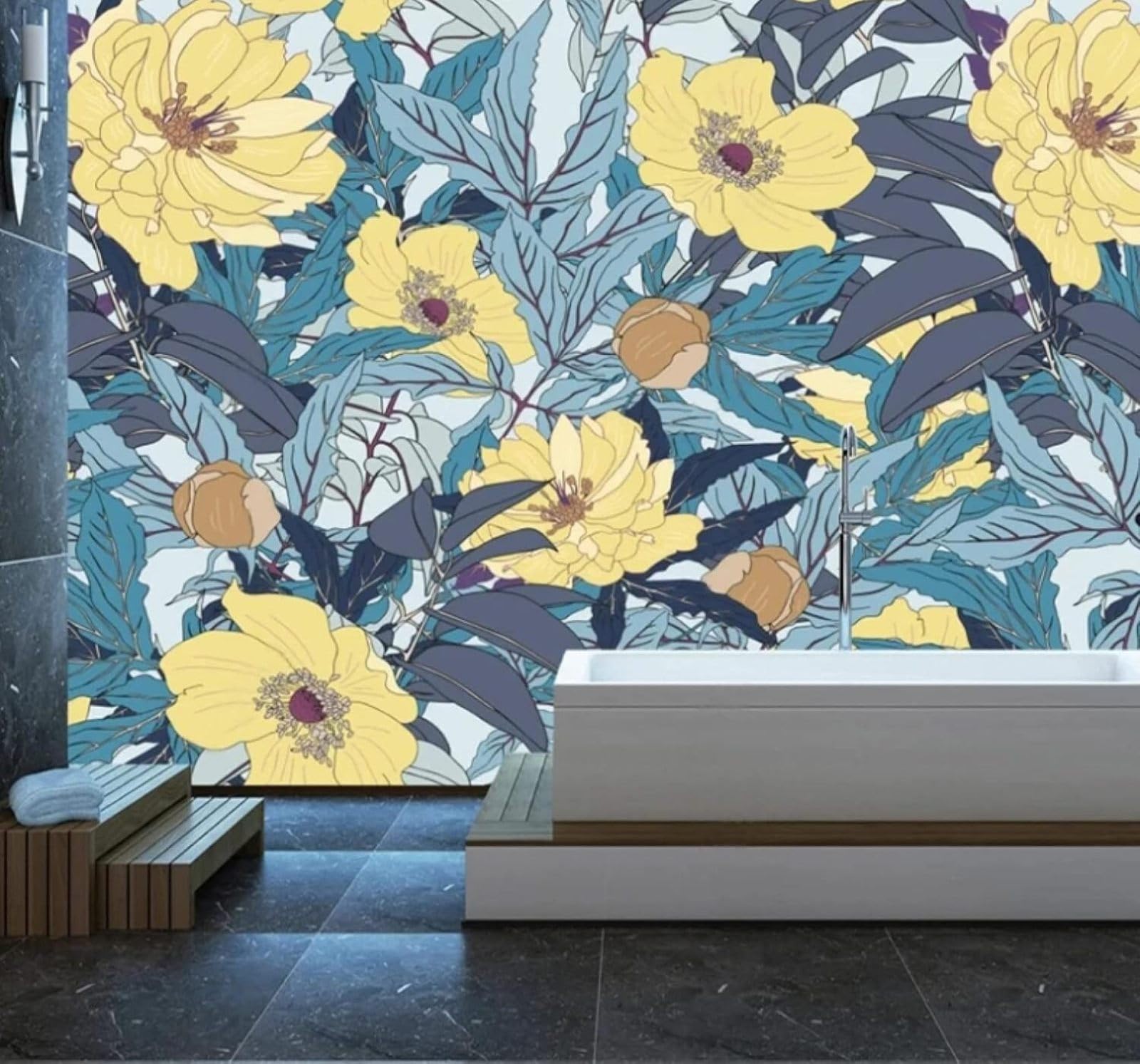 Hand Drawn Pastoral Plants Yellow Flowers 3D Wallpaper Easy Install Feature Office Living Room Sofa Bedroom TV Background Wall Decoration-400cm×280cm