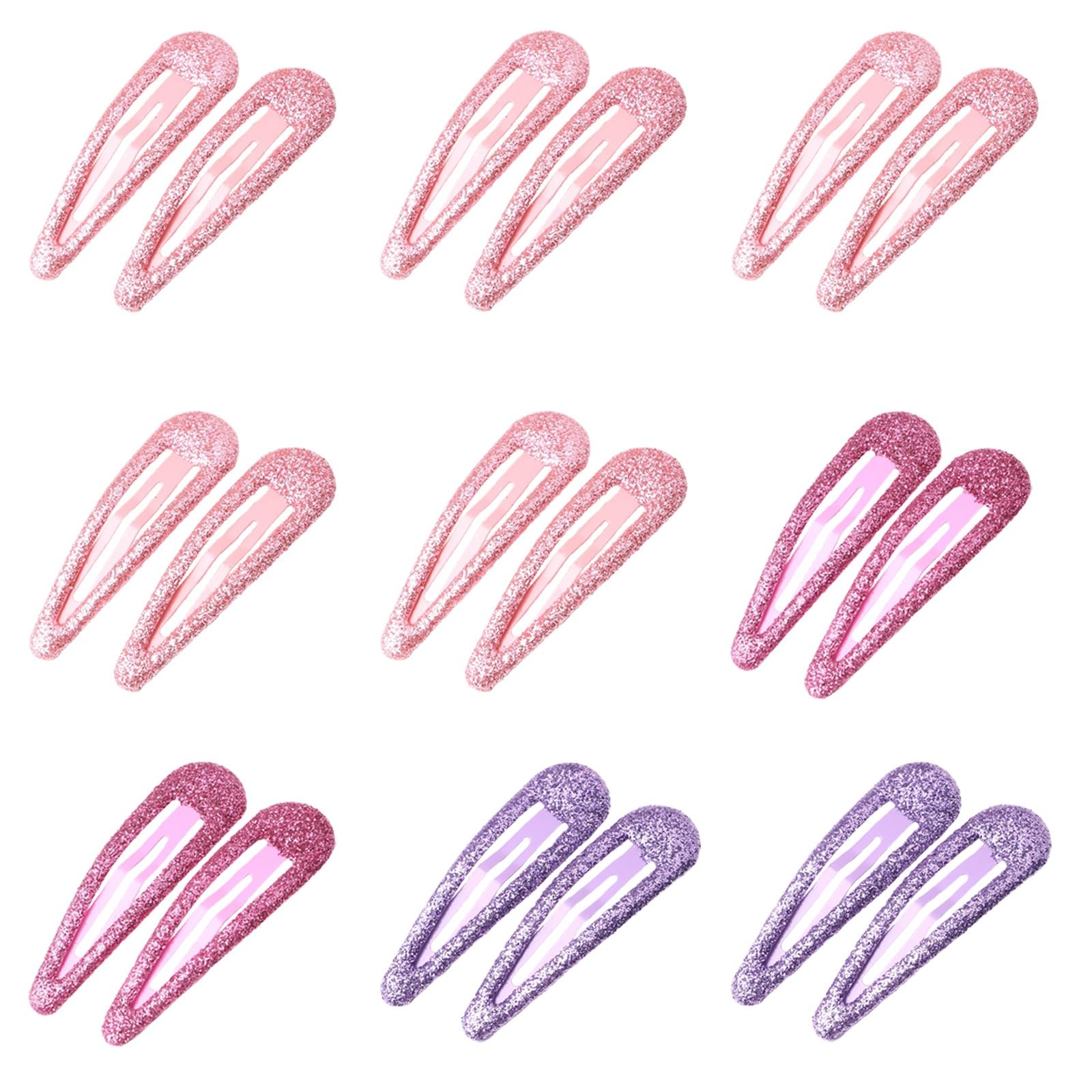ZEVONDA Glitter Hair Snap Clips - Clips de Pelo Metal Colorido Brillo Clips de Pelo de Lentejuelas Barrettes para Niñas Mujeres, Rosa*10 + Rosa Roja*4 + Morado*4
