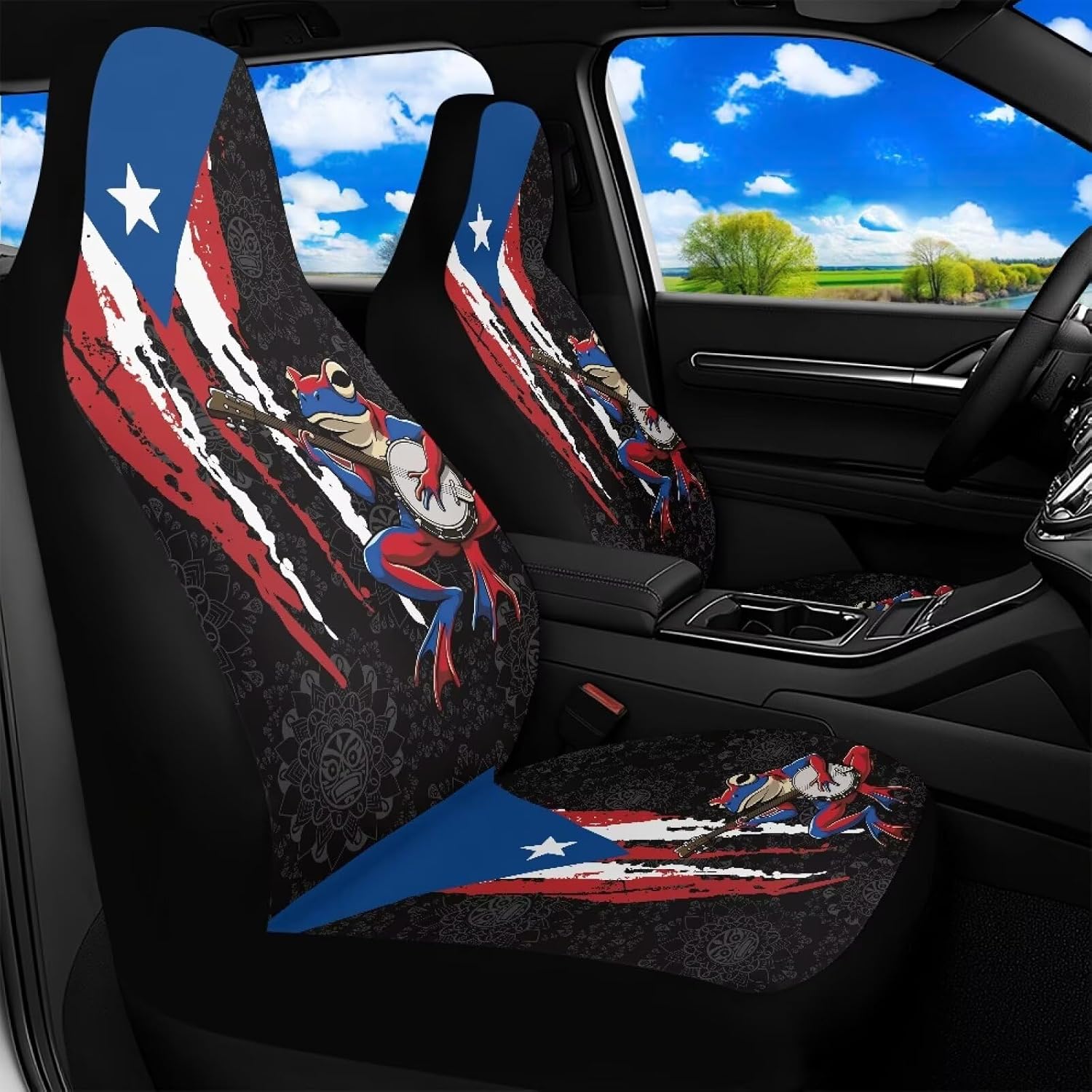 Bulopur Puerto Rico Flag Car Front Seat Covers Airbag Compatible Waterproof Cloth Auto Seat Cushions Protector for SUV Truck Van, Easy to Install Car Interior Decor