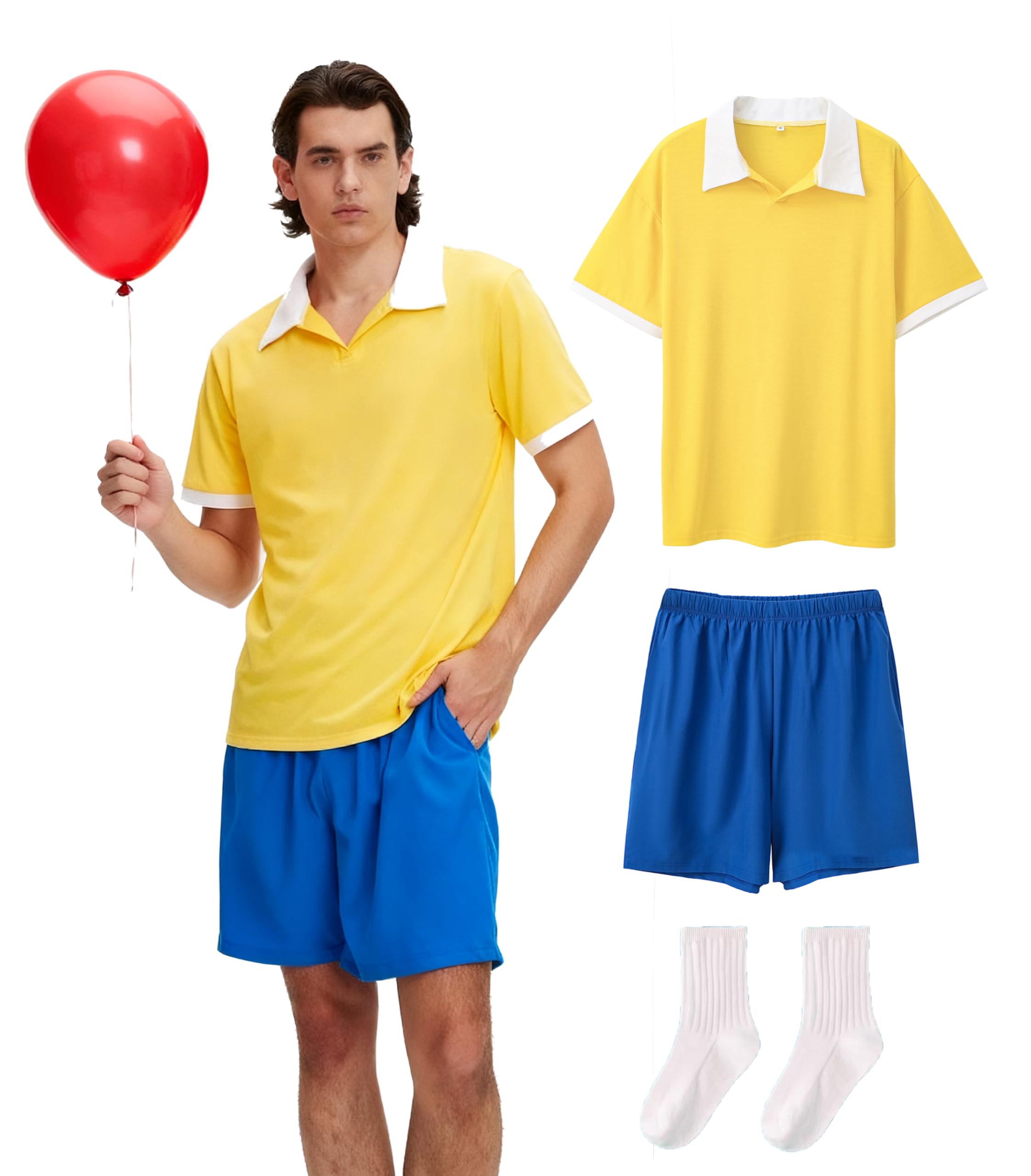 amxjxma Men's Yellow Shirt Blue Shorts Full Outfit Costume Adult Cosplay
