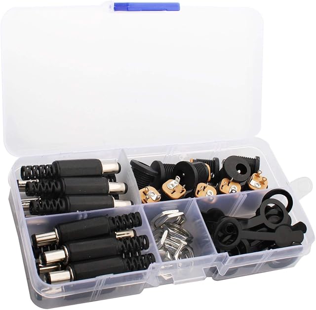 RUNCCI-YUN 5.5MM x 2.5MM 12 pcs Male DC Power Plug Solder Power Jack Adapter Connector +5.5MM x 2.5MM Female DC Power Jack 3Pin Panel Mount Connector+12 Pack Dustproof Plug