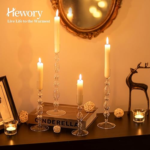 Miniatura 3 de Hewory Glass Candle Holder Set: 4PCS Clear Glass Candlestick Holders Vintage Taper Candle Holders for Candlesticks, Unique Candle Sticks Holder