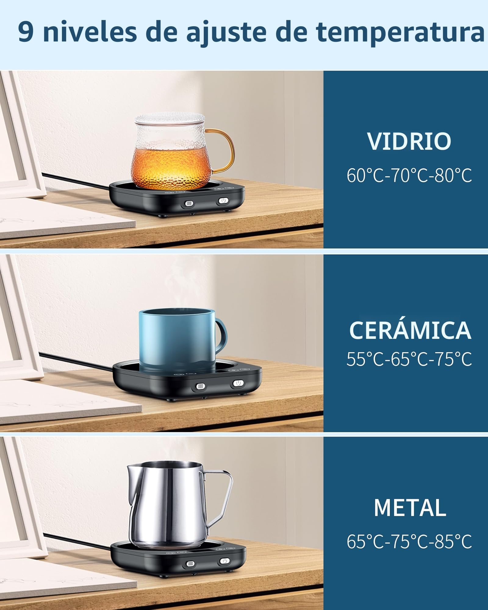 Accwork Calentador de Taza Café, Calentador de Bebidas Calienta Leche, Té con 3 Modos de Temperatura hasta 85℃ Apagado Automático, Calentador de Café para Oficina, Hogar
