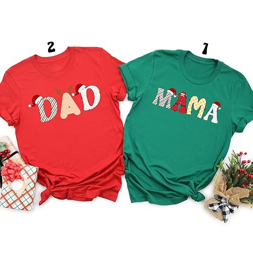 Miniatura 3 de Christmas Matching Mama and Dada Shirts, Family Pajama Shirts, Holiday Pregnancy Reveal Shirts, Couples xmas Shirts