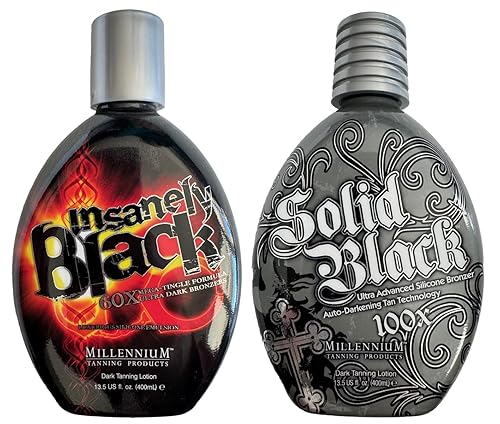 Loción bronceadora para interior y cama de bronceado Millenium, Insanely Black y Solid Black, 13.5 onzas