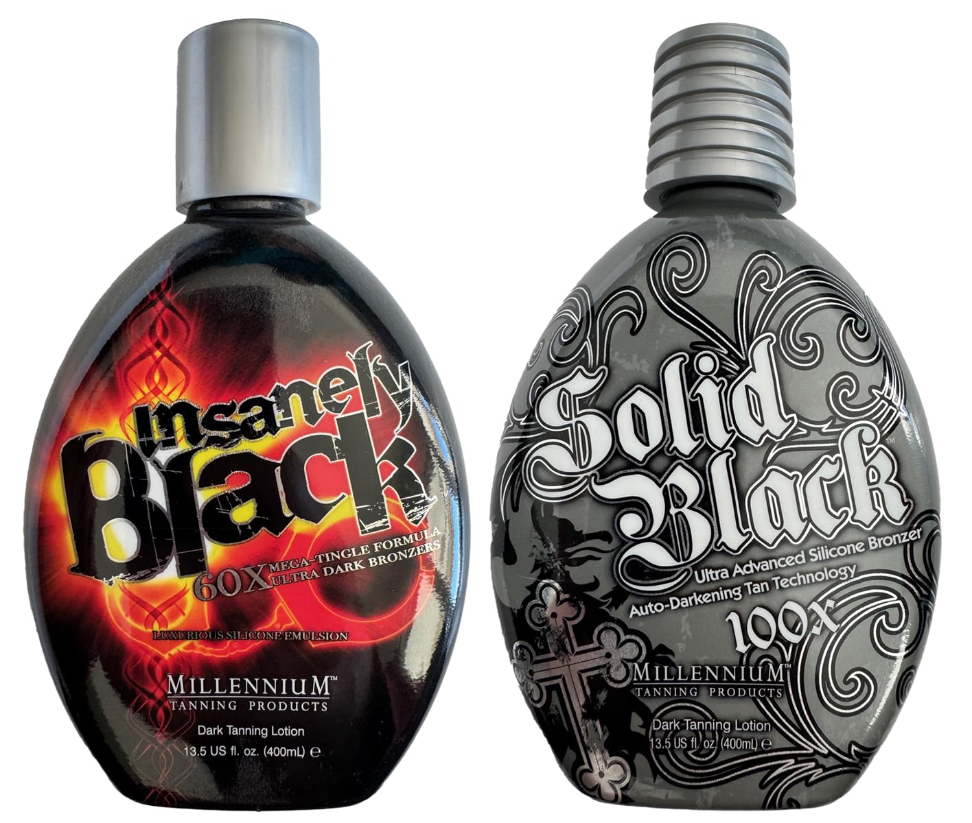 LOT OF(2) Millennium Tanning Products SOLID BLACK & INSANELY BLACK 13.5 oz