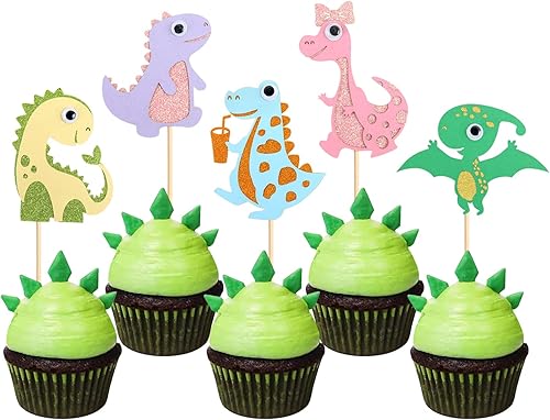 Paquete de 25 adornos para cupcakes de dinosaurio, baby shower, dinosaurio, cupcakes, lindo tema de dinosaurio, bebé, niña, dinosaurio, fiesta de