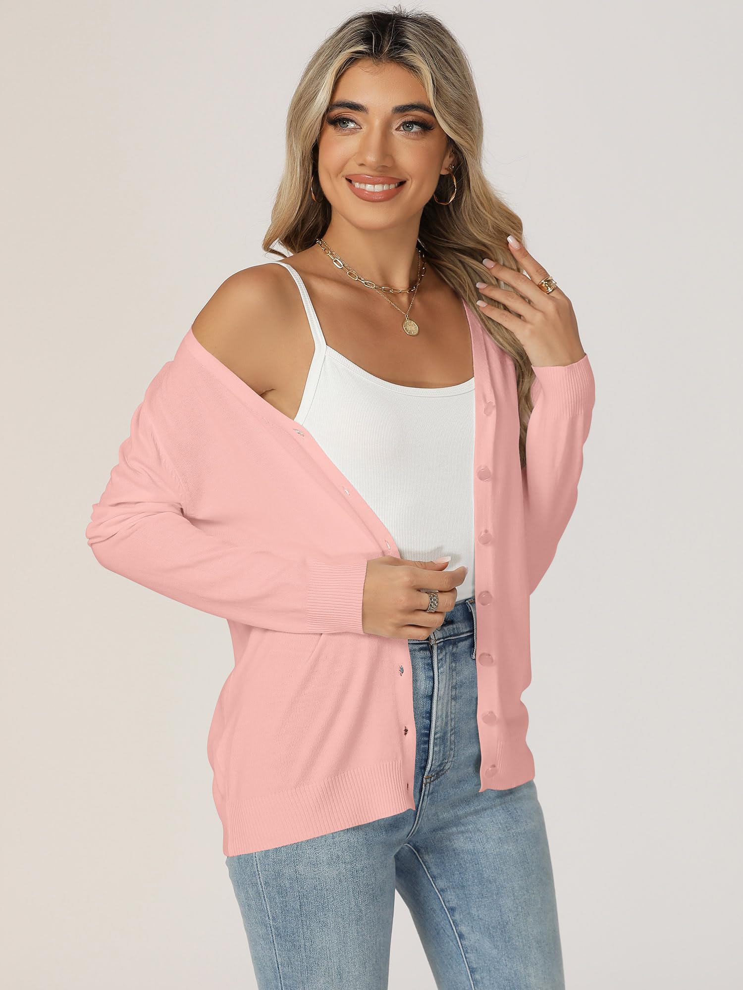 Cardigan Donna con Bottone Leggero Maniche Lunghe Aperto Giacca Elegante Casual Cardigan in Maglia
