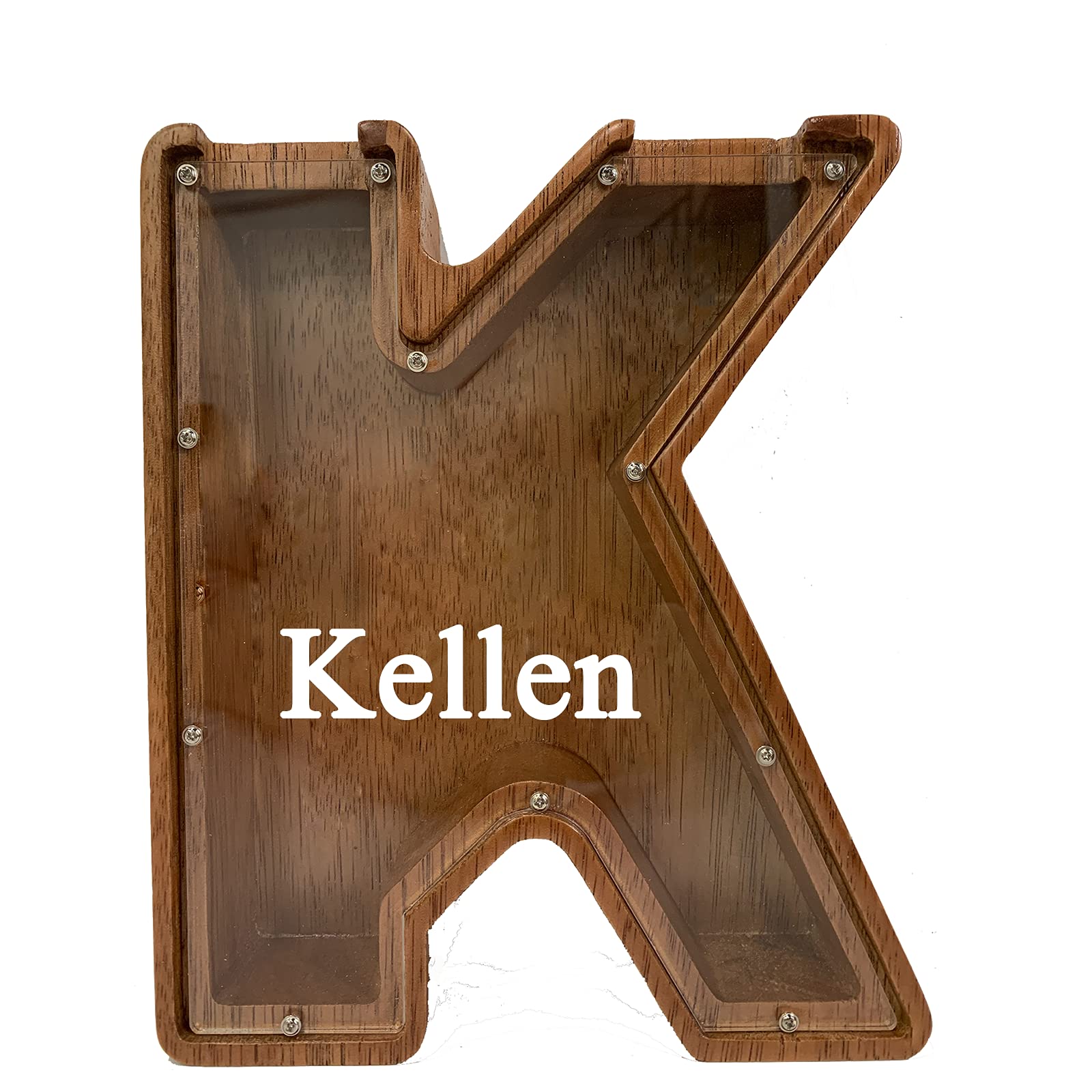 Personalized Large Wooden Kids Letter Piggy Bank Custom Name Coin Piggy Bank, (Laser Engraved Name) Wood Alphabet Letter Bank Money Box Birthday (K)…